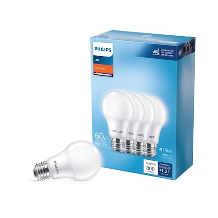 Philips Philips A19 E26 (Medium) LED Bulb Soft White 60 Watt Equivalence 4 pk 565457